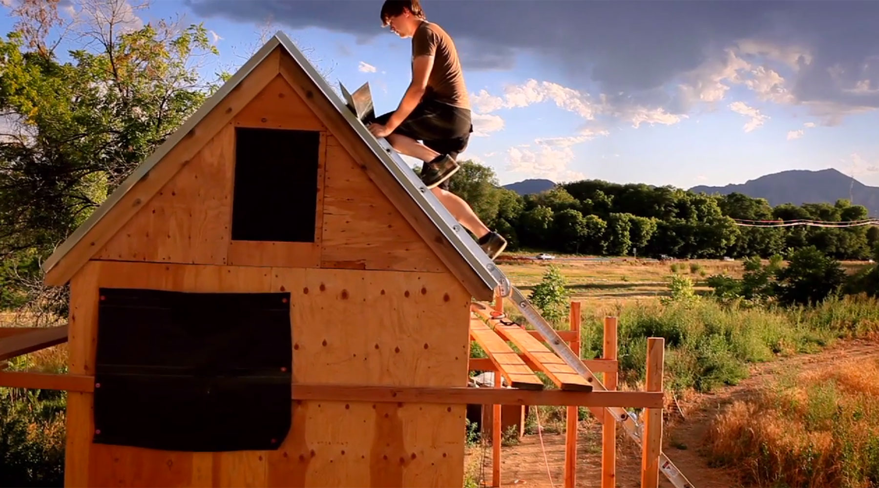 Heading image of the main character building his own tiny home